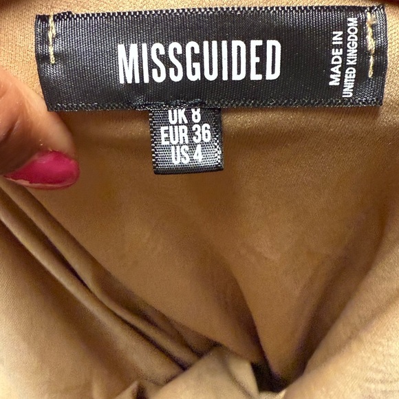 Missguided Brown Yellow Ruched Mini Dress With  Asian Style Dragon Print US 4 - Picture 5 of 6